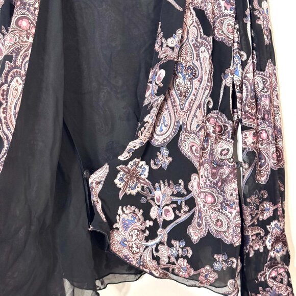 Vtg Y2K Silk Beaded Paisley Wrap Top Jacket Floral Tie Belt Whimsigoth Witchy - Picture 9 of 15